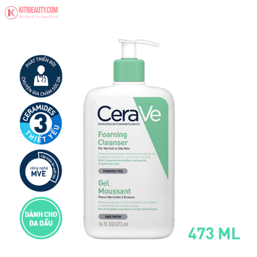 Sữa rửa mặt CeraVe Foaming Facial Cleanser Dành Cho Da Dầu, Hỗn Hợp - 473ml